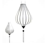 Lampion Traditionnel Asiatique en Soie Blanc G, Diamètre Ø33cm - Lanterne de Hoi an en Tissu, Bambou et Bois, Fait Main - Décoration d'Asie et Artisanat du Vietnam (G25-B)