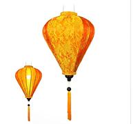 Lampion Traditionnel Asiatique en Soie Orange M, Diamètre Ø29cm - Lanterne de Hoi an en Tissu, Bambou et Bois, Fait Main - Décoration d'Asie et Artisanat du Vietnam (M20-O)