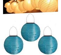 Lampions d'extérieur résistants aux intempéries - Multicolore - LED solaire - Blanc chaud - Pour l'extérieur - Pour jardin, cour, terrasse, mariage, fête, décoration suspendue (30 cm, 3 pièces/bleu)
