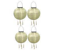 Lampions d'extérieur solaires à LED résistants aux intempéries - Lanterne solaire d'extérieur étanche avec pompon - Lampes solaires à suspendre - Lanterne de jardin en papier - 20 cm (4 pièces
