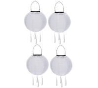 Lampions d'extérieur solaires à LED résistants aux intempéries - Lanternes solaires d'extérieur étanches avec pompon - Lampes solaires à suspendre - Lanternes de jardin en papier - 20 cm (4 pièces) -