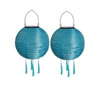 Lampions solaires d'extérieur résistant aux intempéries - Lanterne solaire LED - Lampion d'extérieur étanche avec pompon - Lanterne de jardin en papier - Lanterne d'extérieur - 20 cm (2 pièces) - Bleu