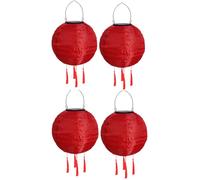 Lampions solaires d'extérieur résistant aux intempéries - Lanterne solaire LED - Lampion d'extérieur étanche avec pompon - Lanterne de jardin en papier - Lanterne d'extérieur - 20 cm (4 pièces)