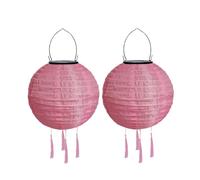 Lampions solaires d'extérieur résistant aux intempéries - Lanterne solaire LED - Lampion d'extérieur étanche avec pompon - Lanterne de jardin en papier - 20 cm (2 pièces) - Rose