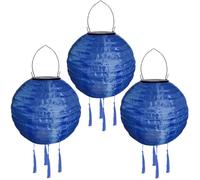 Lampions solaires d'extérieur résistant aux intempéries Lanterne solaire LED Lampion d'extérieur étanche avec pompon Lanterne de jardin en papier Lanterne d'extérieur 20 cm 3 pièces Bleu foncé