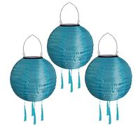 Lampions solaires d'extérieur résistant aux intempéries - Lanterne solaire LED - Lampion d'extérieur étanche avec pompon - Lanterne de jardin en papier - Lanterne d'extérieur - 20 cm (3 pièces) - Bleu