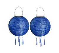 Lampions solaires d'extérieur résistant aux intempéries Lanterne solaire LED Lampion d'extérieur étanche avec pompon Lanterne de jardin en papier Lanterne d'extérieur 20 cm 2 pièces Bleu foncé
