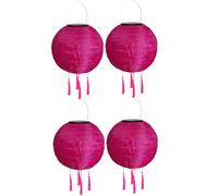 Lampions solaires d'extérieur résistants aux intempéries - Lanterne solaire LED - Lampion d'extérieur étanche avec pompons, lampes solaires suspendues - En papier - 20 cm - Rose