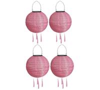 Lampions solaires d'extérieur résistants aux intempéries Lanternes solaires LED d'extérieur étanches avec pompon Lanterne de jardin en papier Lanterne d'extérieur en forme de balle 20 cm 4 pièces Rose