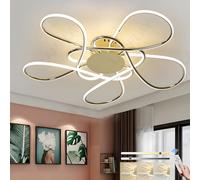 LAMPLAY Plafonnier LED Moderne Doré, Double Couche En Forme De Fleur, 3 000K-6 000K, Intensité Variable Avec Télécommande, Salon Une Chambre Un Bureau Une Chambre D'Enfant Une Cuisine (Ø90cm).
