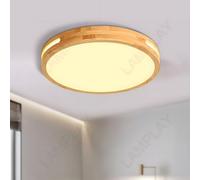 LAMPLAY Plafonnier Rond En Bois, Ø30cm, LED À Lumière Chaude, Bois Naturel Original 3000K, 18W, Design Creux Latéral, Idéal Pour Une Chambre Un Salon Un Bureau Une Chambre D'Enfant Une Cuisine