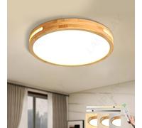 LAMPLAY Plafonnier Rond En Bois, Ø40cm, LED À Intensité Variable, Bois Naturel Original, Télécommande, 3000K-6000K, 30W, Design Creux Latéral, Idéal Pour Une Chambre Un Salon Une Chambre D'Enfant.