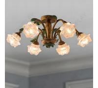 LAMPLAY Plafonnier Vintage, Corps De Lampe En Métal Doré Φ56 cm, 6 Abat-Jours À Fleurs Transparentes, Plafonnier Rustique Et Confortable Pour Salon, Salle À Manger, Cuisine,(Ampoule Non Incluse)