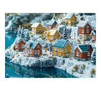 lamplig Puzzles pour adultes de 1000 pièces, hiver Norvège Islande Block Town, paysage naturel de Noël 3D 1000 pièces pour adultes seniors, puzzle avec lettres au dos, cadeaux amusants, affiche 1:1