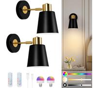 Lampop Lot de 2 appliques murales LED d'intérieur - Sans prise électrique - Sans fil - Tactile - Intensité variable - Magnétique - Intensité infinie - Pour chambre à coucher, salon - Blanc chaud