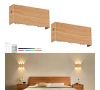 Lampop Lot de 2 appliques murales LED RVB - Intensité variable - Télécommande tactile - Magnétique - Salon, chambre à coucher, couloir - Couleur bois