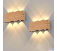 Lampop Lot de 2 appliques murales LED RVB sans prise d'alimentation 5200 mAh - Intensité variable - Avec télécommande tactile - Magnétique - Pour salon, chambre à coucher, couloir - Couleur bois