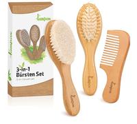 lampox - Ensemble brosse à cheveux et peigne pour bébé - Brosse à cheveux en bois naturel avec poils de chèvre doux - Brosse douce pour bébé pour nourrissons et tout-petits - Brosse à cheveux pour