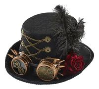 Lamppdcor Chapeau Steampunk avec des lunettes Red Roses Gears Chains Halloween Top Hat For Women s'adapte 22-23