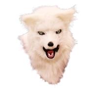 Lamppdcor Fox Mask Spooky Realist Furry Head Full avec mâchoire mobile respirable pour le costume d'Halloween blanc