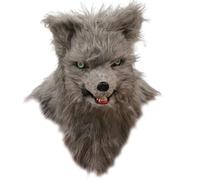 Lamppdcor Fox Mask Spooky Realist Furry Head Full avec mâchoire mobile respirable pour le costume d'Halloween Gray
