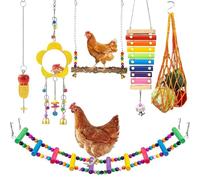 Lamppdcor Toys de Poulet 6pcs - balançoire en Bois, échelle, Xylophone et Miroir avec Cloches, Accessoires d'enrichissement de la volaille