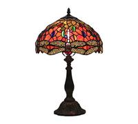 Lamps Table Lamps,Stained Glass Table Desk Reading Banker Light,Crystal Bead Multicolor Dragonfly Style Shade,W12H19 inch,Parent Lover Kid Living Room Bedroom Crafts Gifts,Red