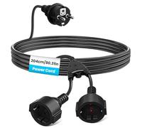 Lamptobe 2m Fiche Double pour Prise,Rallonge électrique 2 en 1,2 en 1 Adaptateur de Prise Distribution à 2 Voies IP44 Protection pour Intérieur et Extérieur,Maison,Voyages,16A/250V/4000W