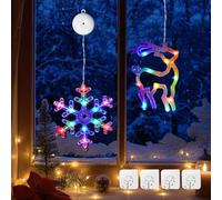 Lamptobe 2Pcs Guirlande Lumineuse Fenêtre Noël - Multicolore Lumière de Fenêtre Suspendue Flocon de Neige/Wapiti avec Ventouses, Fonction de Minuterie& 2 Modes LED Lumières de Noël pour Décoration