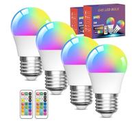 Lamptobe 3W Ampoule Couleur LED,G45 E27 Ampoules LED Edison Multicolores à Intensité Variable Avec Télécommande,RGB+Blanc Chaud,Idéales Pour L'éclairage Quotidien Et D'ambiance(Lot de 4)