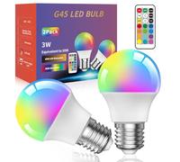 Lamptobe 3W Ampoule Couleur LED,G45 E27 Ampoules LED Edison Multicolores à Intensité Variable Avec Télécommande, RGB+Blanc Chaud, Idéales Pour L'éclairage Quotidien Et D'ambiance(Lot de 2)