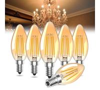 Lamptobe Ampoule bougie LED E14 4W (équivalent 40W) 2200K Blanc Chaud Lueur Ambre Vintage Ampoule LED C35 Efficace en Energie, Non-Dimmable pour Chandelier, Appliques murales, Lampe de chevet, 6Pièces