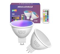Lamptobe Ampoule LED 3W MR16 GU5.3 RGB Dimmable, Ampoules LED 12V MR16 RGBW Éclairage d'ambiance avec Télécommande, 12 Choix de Couleurs + Blanc Chaud + Blanc Froid pour la Déco Maison pack de 2