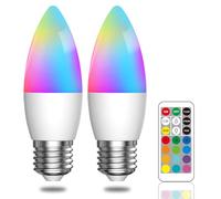 Lamptobe Ampoule LED Couleure E27 3W RGBW avec Télécommande, Équivalent 40W, Dimmable, 12 Couleurs, Lumière Chaude + Froide, pour Fête et Décoration, 2 Pièces