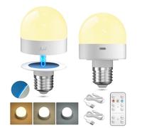 Lamptobe Ampoule Rechargeable USB avec Telecommande, 3 Températures de Couleurs Dimmable Ampoule LED E27 Base Détachable, avec Aimant, Minuterie pour Lampes non Câblées, Veilleuse,Camp, Lot de 2