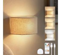 Lamptobe Applique Intérieure,Tissu Lin Lumière Up Down en 3 Couleurs avec Ampoule LED Rechargeable,Semi-Cylindrique Applique pour Chambre à Coucher pour r Chambre Couloir Salon Escalier (1 Lot)