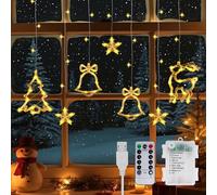 Lamptobe Guirlande Lumineuse Fenêtre Noël, Décoration Lumineuse Noel Fenetre, Rideau Lumineux Interieur, Lumière À Chaîne À LED Avec Étoile, Renne, Cloches, Arbre Avec Télécommande Et 8 Modes, 3,5 M