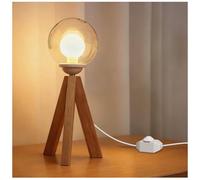 Lamptobe Lampe de Chevet Trépied en Bois Massif,G9 LED Ampoule de 2200K 4W Incluse,Trépied Vintage, Lampe de Table Moderne pour Chambre à Coucher,Salon,Hôtel,Abat-jour en Lin Beige