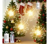Lamptobe Lot de 4 guirlandes lumineuses 200 LED feux d’artifice intérieur/extérieur à piles avec télécommande, 8 modes, décorations pour jardin, fête et mariage