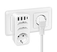 Lamptobe Multiprise Murale avec USB, 7 en 1 Prise Multiple avec 3 Prises, 3 USB, 1 Type C, 4000W 16A Peu Encombrante et Légère, Adaptée Aux Voyages,Bureau,Accueil, Compatible avec Téléphone,Portable