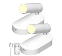Lamptobe Spot Led sans Fil pour Intérieur 2000mAh,Lot de 2 Spots Applique Murale Intérieure Rechargeabler,Éclairage Ascendant Autocollan à 3 Couleurs et Gradation de Lumière pour Plantes et Tableaux