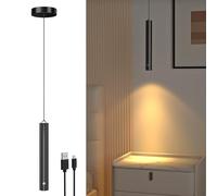 Lamptobe Suspension LED Pile,3000K Suspension Luminaire Chambre Sans fil Dimmable Tactile,avec batterie 3000 mAh,églable 200cm,Lampe Suspendue Rechargeable pour Îlot,Chevet,Chambre à Coucher