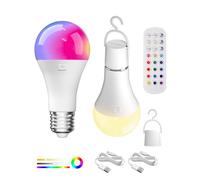 Lamptobe USB C Batterie Ampoule Rechargeable Avec Télécommande, 12 RGB+3 Températures de Couleur, Ampoule Intelligente RGB Sans Fil, Dimmable Ampoule Connectée E27 avec Fonction de Timing, Lot de 2