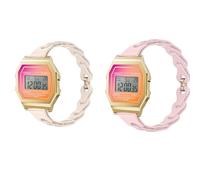 Lamshaw Bracelet Compatible avec ICE digit retro sunset Smart Watch,Bracelet de Remplacement évidé en Silicone élastique de,les montres intelligentes (2 Packs-Rose+Beige)