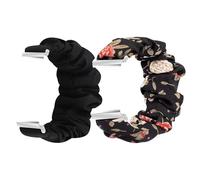 Lamshaw Chouchou Bracelet Compatible avec ICE fit 1.0 1.78''Pouces Smart Watch, en Tissu Imprimé Élastique Bracelet de Montre du ICE fit 1.0 Smartwatch (2 Packs-Noir+Fleur noire)