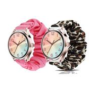 Lamshaw Chouchou Bracelet Compatible avec Ice Smart 2.0 1,2 Pouces SmartWatch, en Tissu Imprimé Élastique Bracelet de Montre du Compatible avec Ice Smart 3.0 Smartwatch (2 Packs-Rose+léopard)