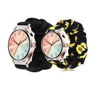 Lamshaw Chouchou Bracelet Compatible avec Ice Smart 2.0 1,2 Pouces SmartWatch, en Tissu Imprimé Élastique Bracelet de Montre du Compatible avec Ice Smart 3.0 Smartwatch (2 Packs-Noir+Tournesol)