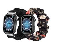 Lamshaw Chouchou Bracelet Compatible avec ICE smart 3.0 1.78'' Pouces SmartWatch, en Tissu Imprimé Élastique Bracelet de Montre du Compatible avec ICE smart 3.0 Smartwatch (2 Packs-Noir+Fleur noire)