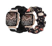 Lamshaw Chouchou Bracelet Compatible avec ICE smart SQ 2.0 1.2'' SmartWatch, en Tissu Imprimé Élastique Bracelet de Montre du Compatible avec ICE smart SQ 2.0 (Noir+Fleurs noires)