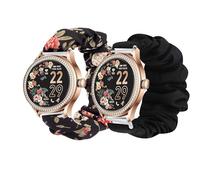 Lamshaw Chouchou Bracelet Compatible avec Ice Smart St 2.0 1.20 Pouces SmartWatch, en Tissu Imprimé Élastique de Montre du Compatible avec S80K Smartwatch (2Packs-Noir+Fleurs noires)